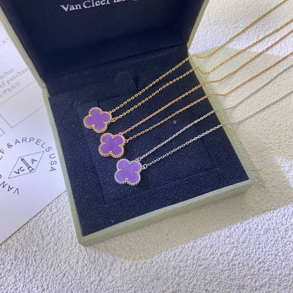 [Max Jewelry ]CLOVER 15MM  PURPLE VIOLET NECKLACE