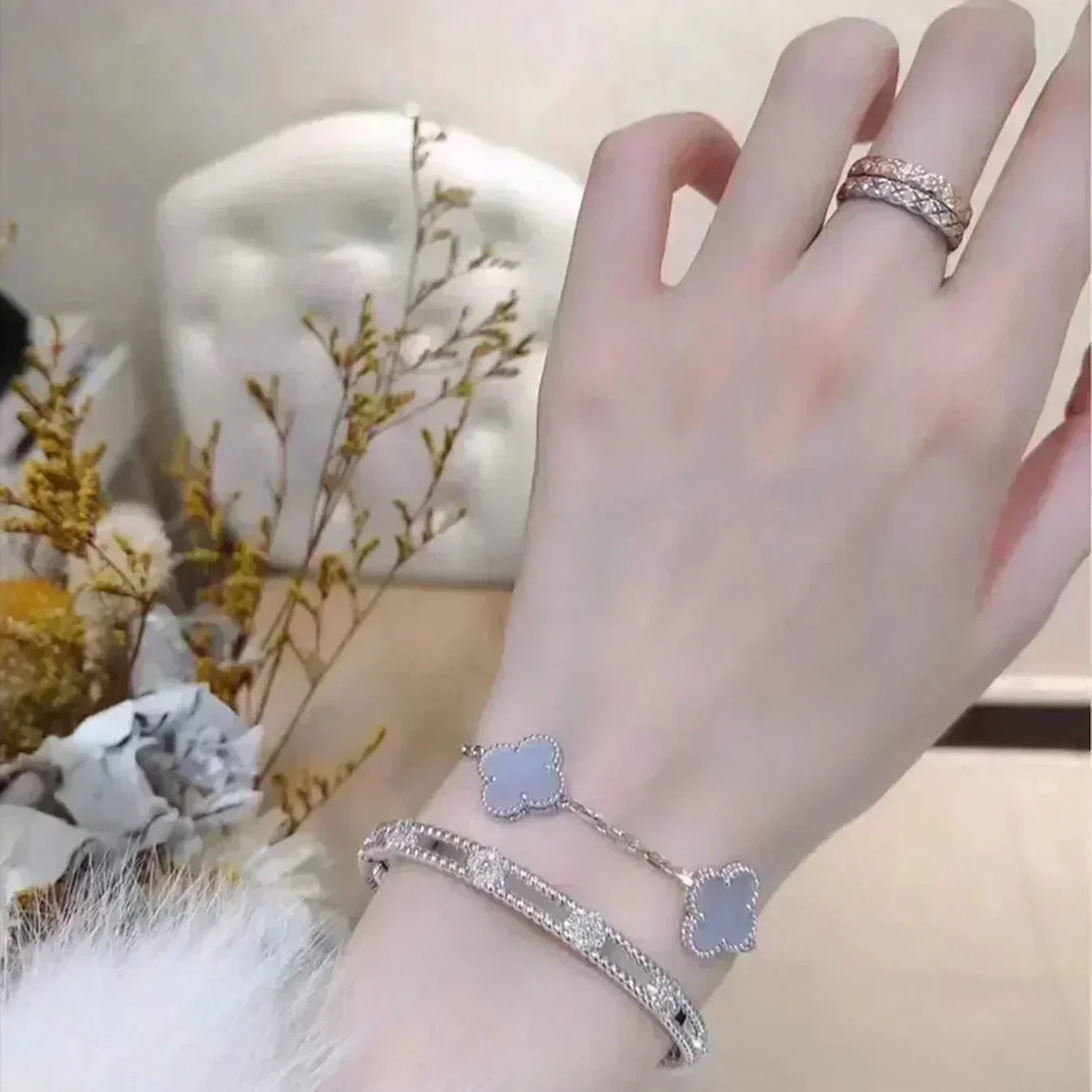 [Max Jewelry ] CLOVER 5 MOTIF PURPLE CHALCEDONY BRACELET COLLECTION
