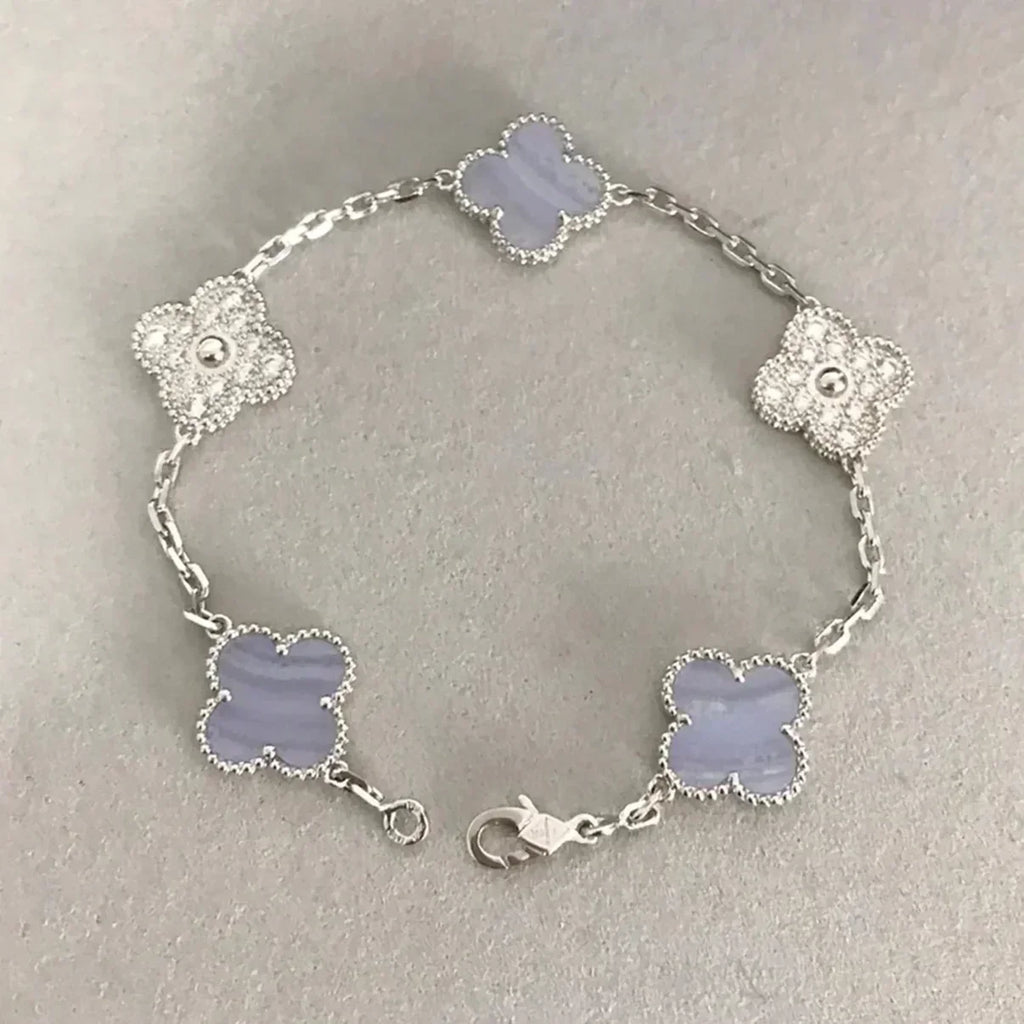 [Plus&Max]LUCKY CLOVER 5-MOTIF BRACELET - PURPLE CHALCEDONY COLLECTION
