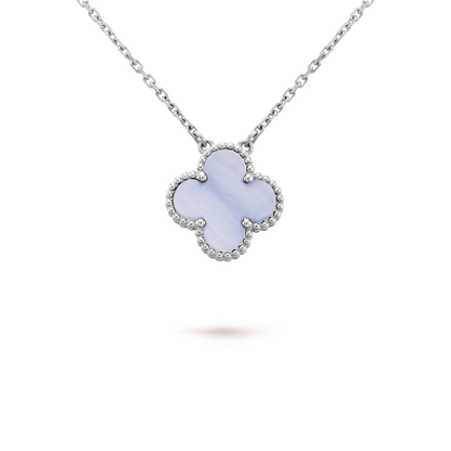 [Max Jewelry ]CLOVER 15MM BLUE CHALCEDONY NECKLACE SILVER