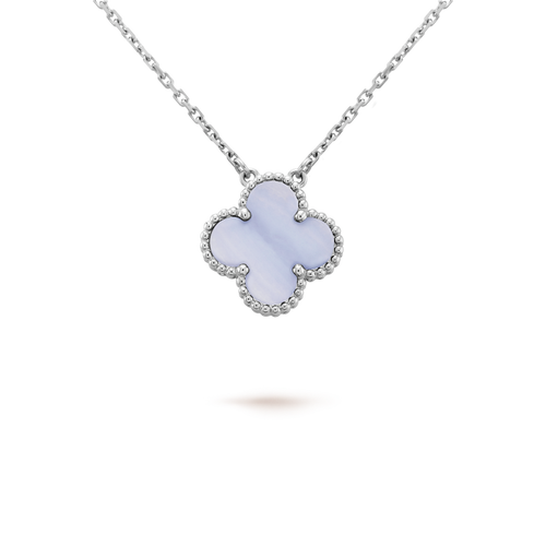 [Plus&Max]CLOVER 15MM BLUE CHALCEDONY NECKLACE SILVER