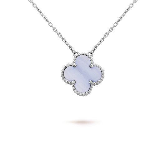[Max Jewelry ]CLOVER 15MM BLUE CHALCEDONY NECKLACE SILVER