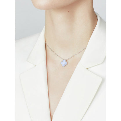 [Max Jewelry ]CLOVER 15MM BLUE CHALCEDONY NECKLACE SILVER