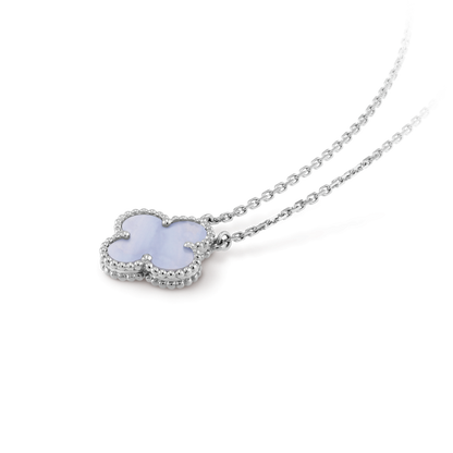 [Max Jewelry ]CLOVER 15MM BLUE CHALCEDONY NECKLACE SILVER