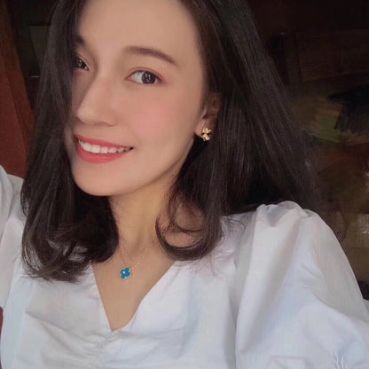 [Max Jewelry ]CLOVER 15MM DIAMOND AND BLUE AGATE NECKLACE