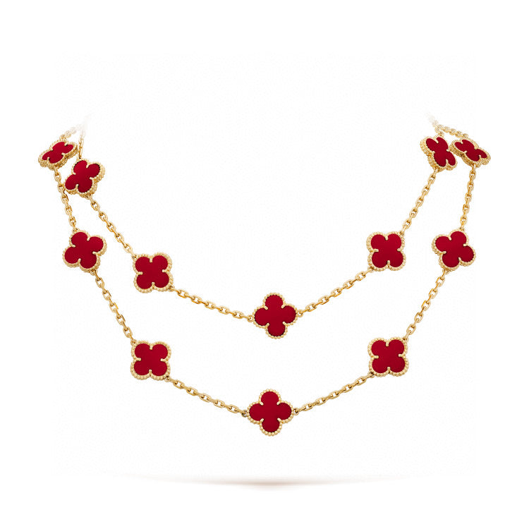 [Max Jewelry ]CLOVER 20 MOTIFS CARNELIAN NECKLACE