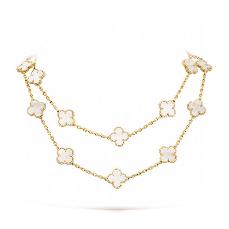 [Max Jewelry ]CLOVER 20 MOTIFS WHITE MOP NECKLACE
