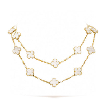 [Max Jewelry ]CLOVER 20 MOTIFS WHITE MOP NECKLACE