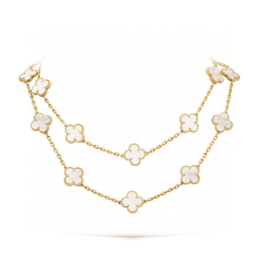 [Max Jewelry ]CLOVER 20 MOTIFS WHITE MOP NECKLACE