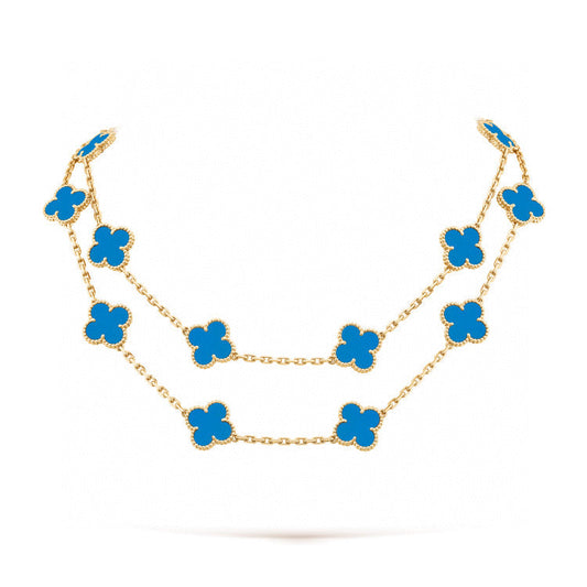 [Max Jewelry ]CLOVER 20 MOTIFS BLUE AGATE GOLD