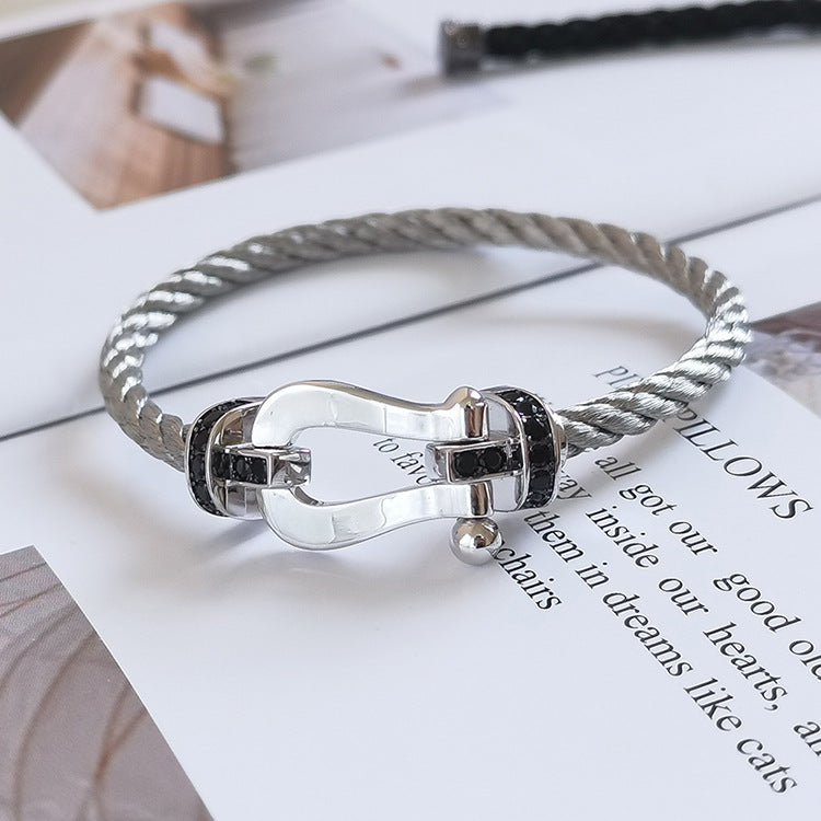 [Max Jewelry ]FORCE LARGE HORSESHOE BLACK DIAMOND BRACELET SILVER