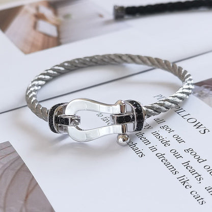 [Max Jewelry ]FORCE LARGE HORSESHOE BLACK DIAMOND BRACELET SILVER