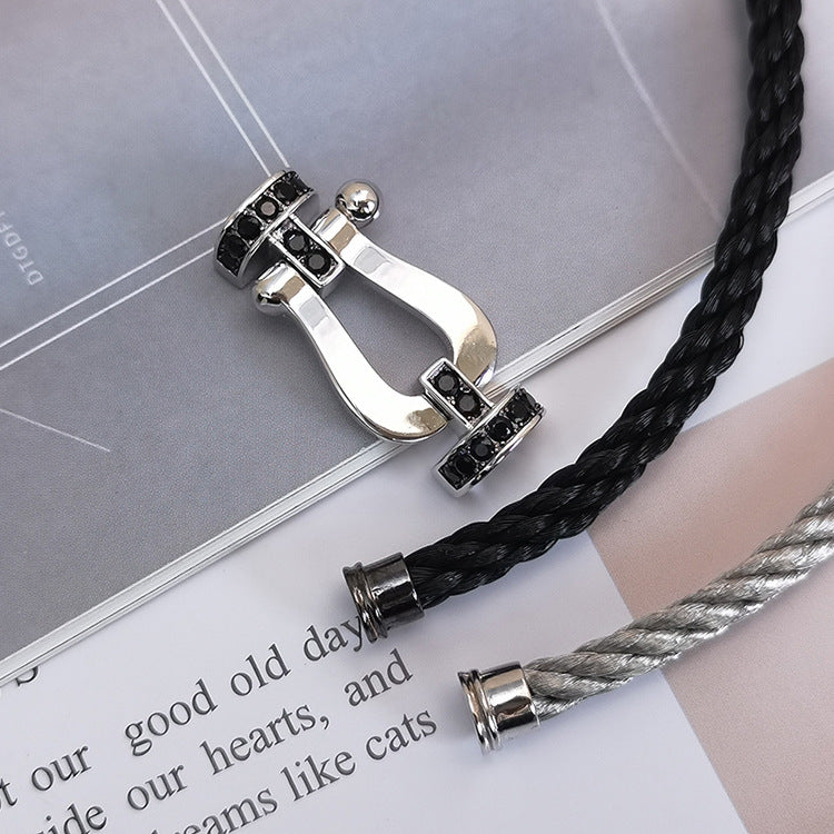 [Max Jewelry ]FORCE LARGE HORSESHOE BLACK DIAMOND BRACELET SILVER