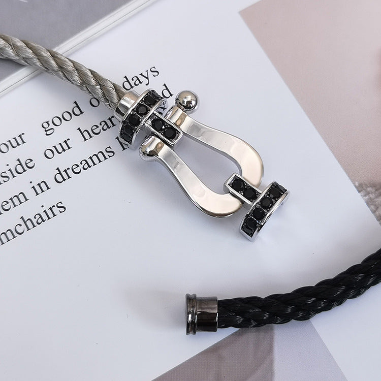 [Max Jewelry ]FORCE LARGE HORSESHOE BLACK DIAMOND BRACELET SILVER