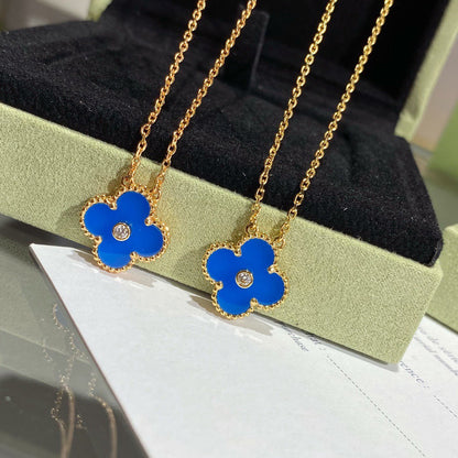 [Max Jewelry ]CLOVER 15MM DIAMOND AND BLUE AGATE NECKLACE