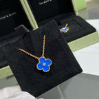 [Plus&Max]CLOVER 15MM DIAMOND AND BLUE AGATE NECKLACE
