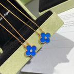 [Plus&Max]CLOVER 15MM DIAMOND AND BLUE AGATE NECKLACE