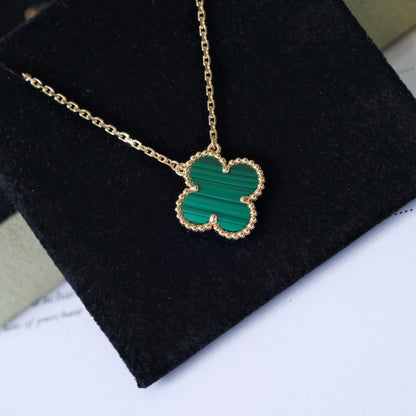 [Max Jewelry ]CLOVER 15MM MALACHITE SINGLE FLOWER  NECKLACE