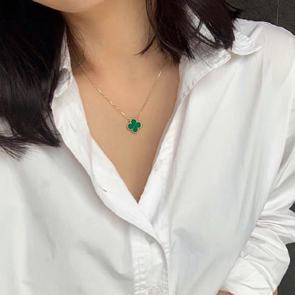 [Max Jewelry ]CLOVER 15MM MALACHITE SINGLE FLOWER  NECKLACE