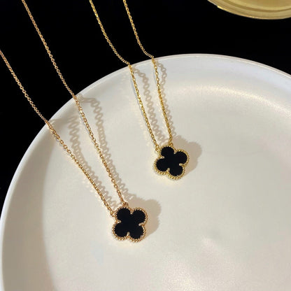 [Max Jewelry ]CLOVER 15MM BLACK ONYX SINGLE FLOWER NECKLACE