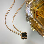 [Plus&Max]CLOVER 15MM BLACK ONYX SINGLE FLOWER NECKLACE
