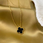 [Plus&Max]CLOVER 15MM BLACK ONYX SINGLE FLOWER NECKLACE