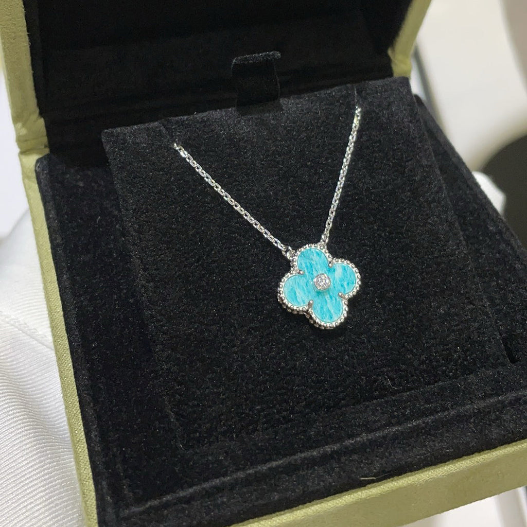 [Plus&Max]CLOVER 15MM DIAMOND SVRES PORCELAIN  NECKLACE SILVER