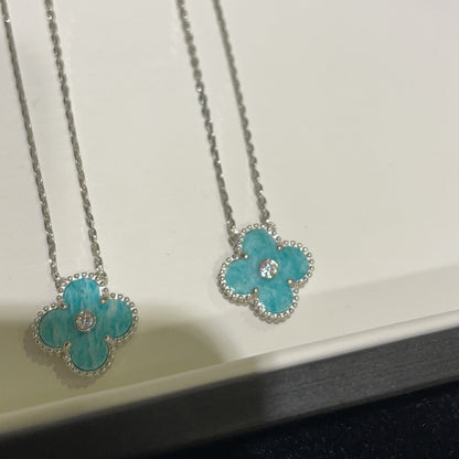 [Max Jewelry ]CLOVER 15MM DIAMOND SVRES PORCELAIN  NECKLACE SILVER
