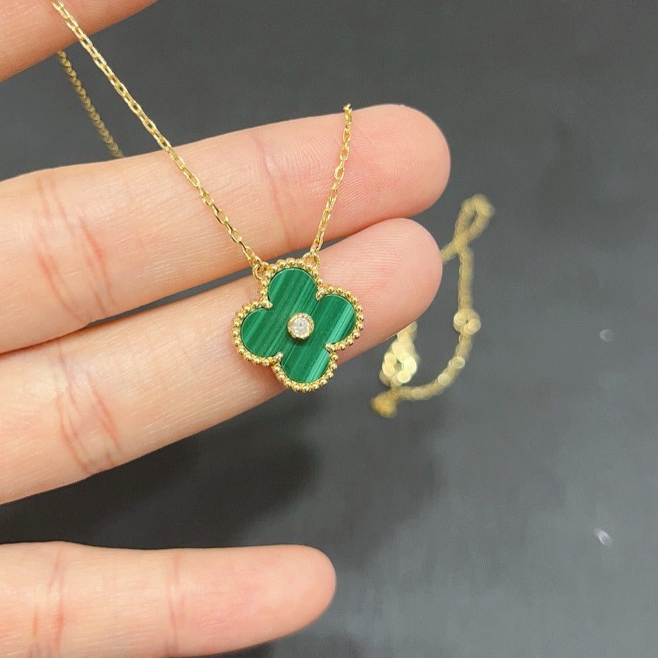 [Max Jewelry ]CLOVER 15MM DIAMOND TURQUOISE NECKLACE