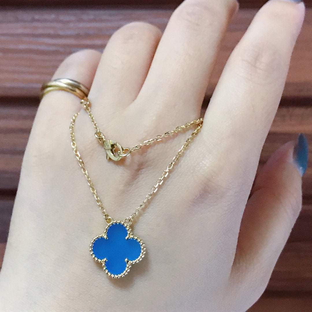 [Max Jewelry ]CLOVER 15MM BLUE AGATE NECKLACE