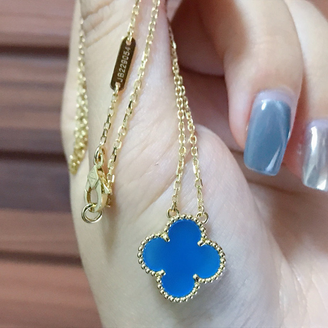 [Max Jewelry ]CLOVER 15MM BLUE AGATE NECKLACE