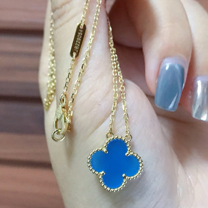 [Max Jewelry ]CLOVER 15MM BLUE AGATE NECKLACE