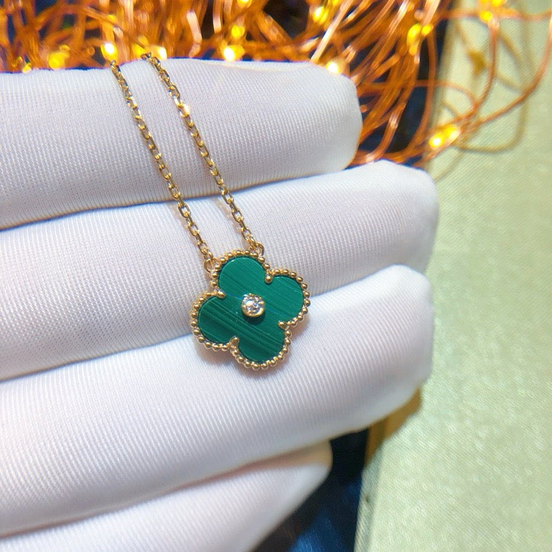 [Max Jewelry ]CLOVER 15MM DIAMOND TURQUOISE NECKLACE