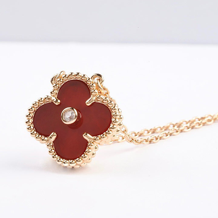 [Max Jewelry ]CLOVER 15MM DIAMOND CARNELIAN NECKLACE