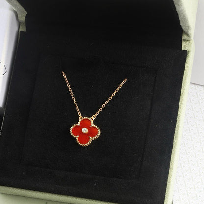 [Max Jewelry ]CLOVER 15MM DIAMOND CARNELIAN NECKLACE