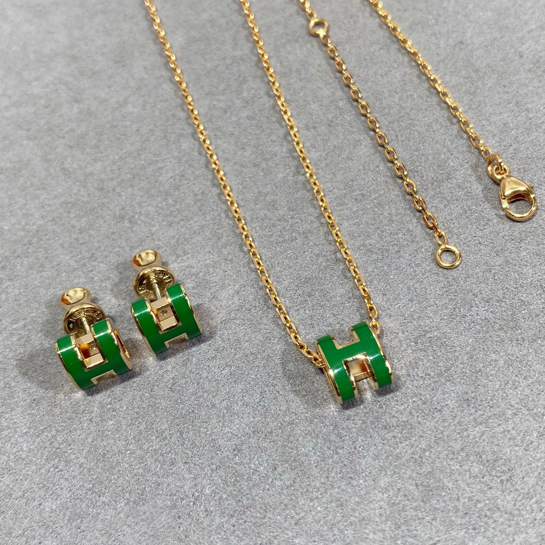 [Max Jewelry ]POP H GREEN NECKLACE SILVER AND GOLD