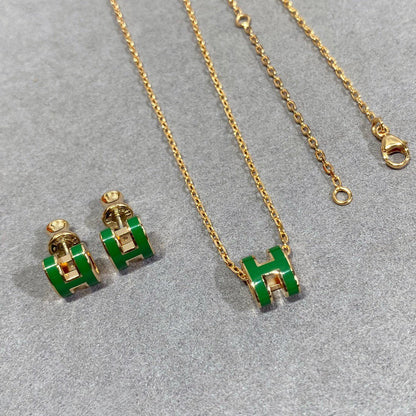 [Max Jewelry ]POP H GREEN NECKLACE SILVER AND GOLD