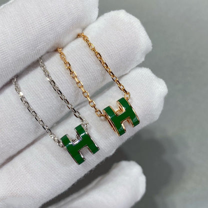 [Max Jewelry ]POP H GREEN NECKLACE SILVER AND GOLD