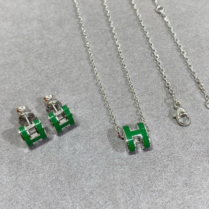 [Max Jewelry ]POP H GREEN NECKLACE SILVER AND GOLD