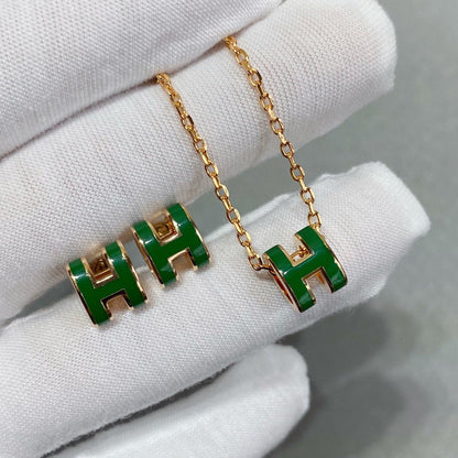 [Max Jewelry ]POP H GREEN NECKLACE SILVER AND GOLD