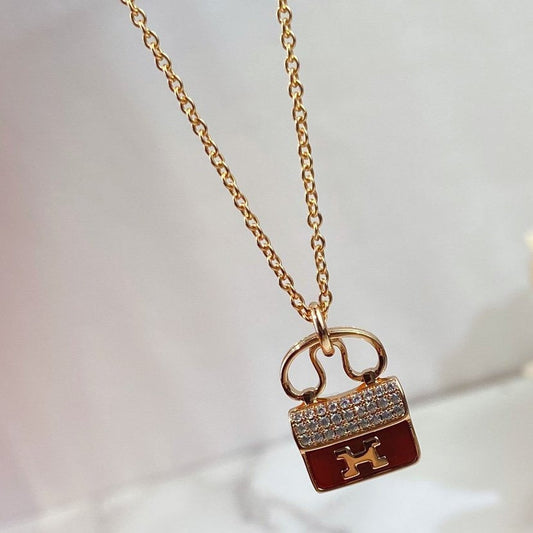 [Max Jewelry ]CONSTANCE RED PEDANT PINK GOLD NECKLACE