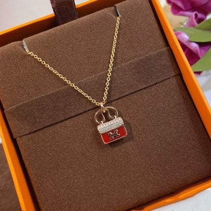 [Max Jewelry ]CONSTANCE RED PEDANT PINK GOLD NECKLACE