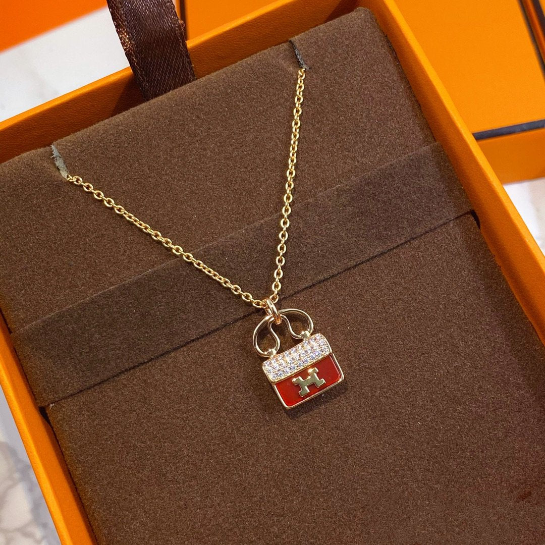 [Max Jewelry ]CONSTANCE RED PEDANT PINK GOLD NECKLACE