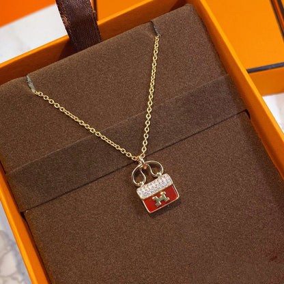 [Max Jewelry ]CONSTANCE RED PEDANT PINK GOLD NECKLACE