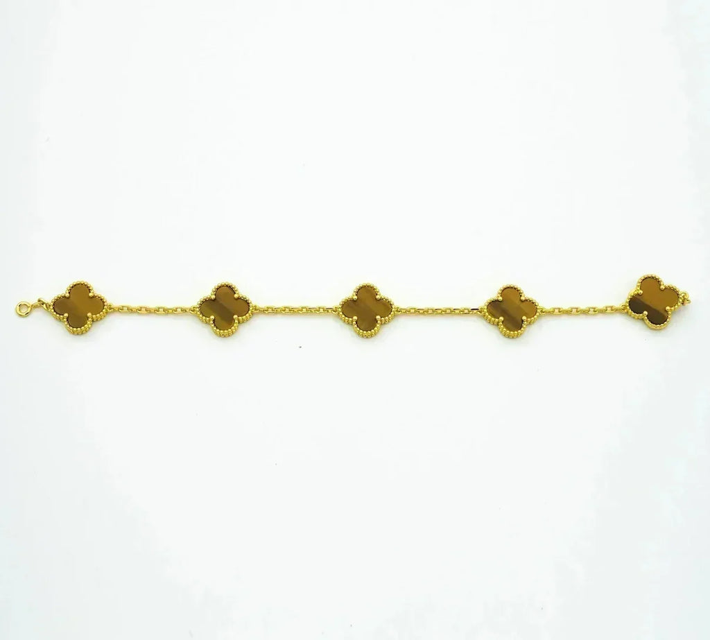[Plus&Max]LUCKY CLOVER 5-MOTIF BRACELET -  TIGER’S EYE COLLECTION