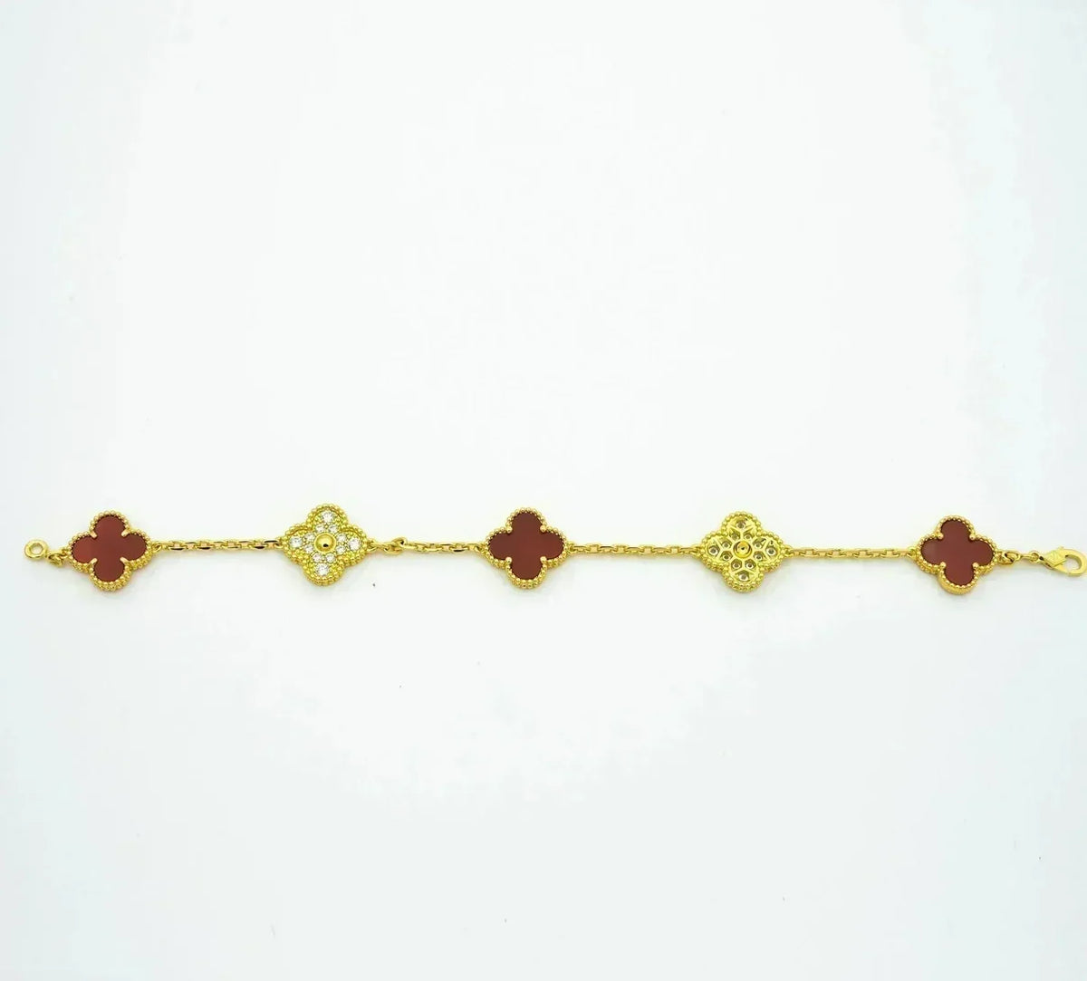 [Plus&Max]LUCKY CLOVER 5-MOTIF BRACELET - RED CARNELIAN COLLECTION