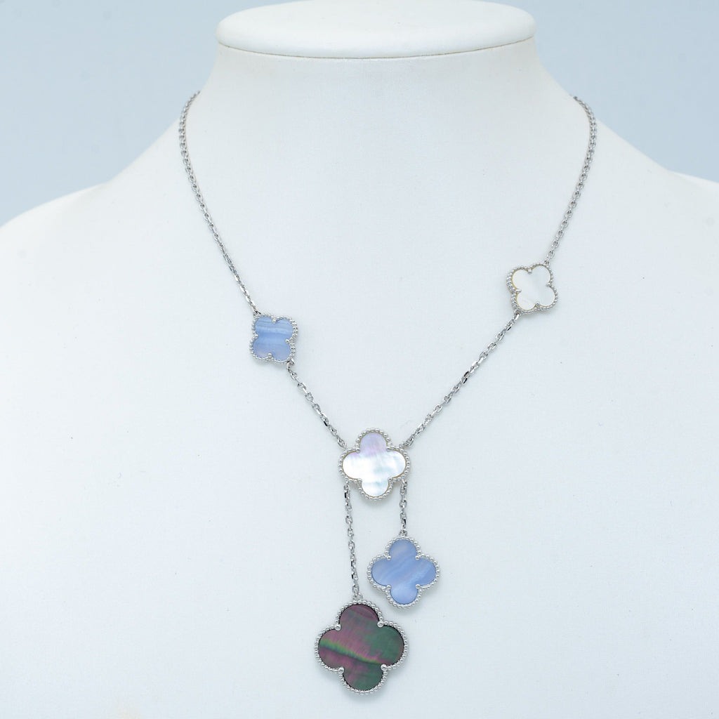 [Plus&Max]CLOVER MOP CHALCEDONY NECKLACE SILVER 6 MOTIF
