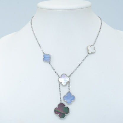 [Max Jewelry ]CLOVER MOP CHALCEDONY NECKLACE SILVER 6 MOTIF