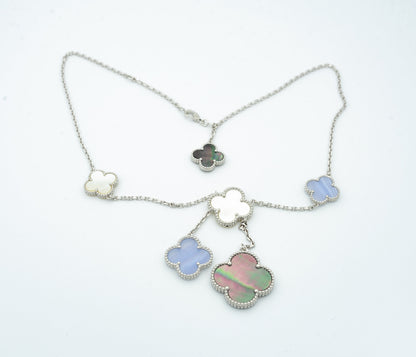 [Max Jewelry ]CLOVER MOP CHALCEDONY NECKLACE SILVER 6 MOTIF
