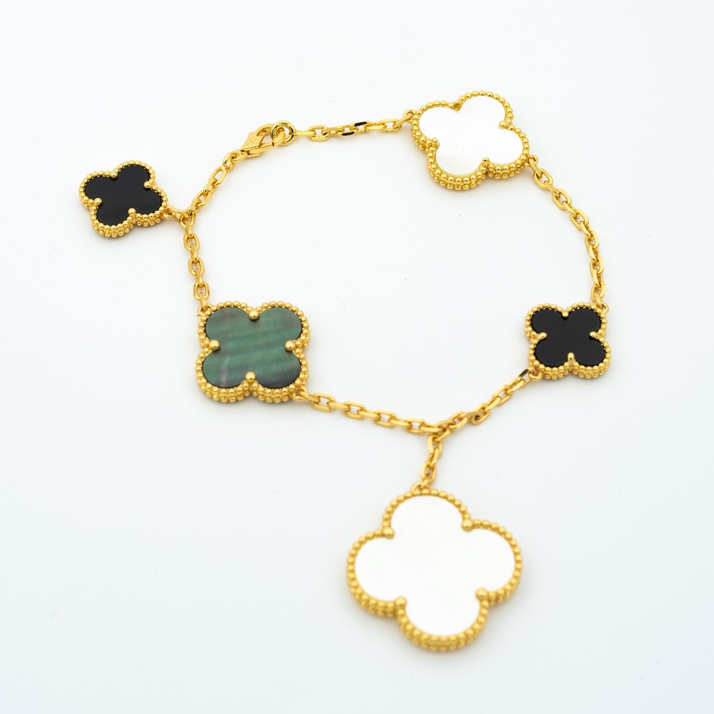 [Max Jewelry ]CLOVER BRACELET 5 MOTIFS ONYX MOP
